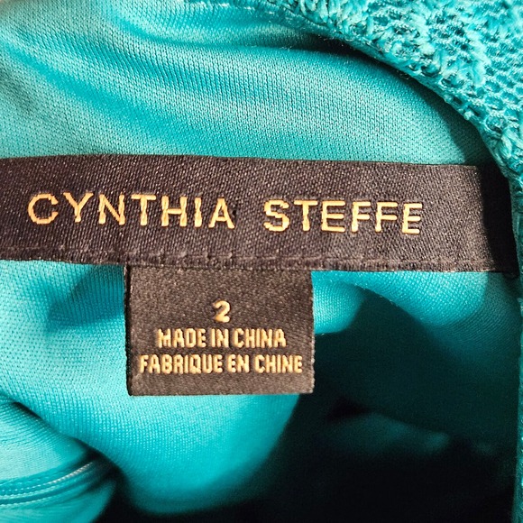 Cynthia Steffe Teal Geometric Sheath Dress With Embroidered Overlay Size‎ 2 - Picture 5 of 9